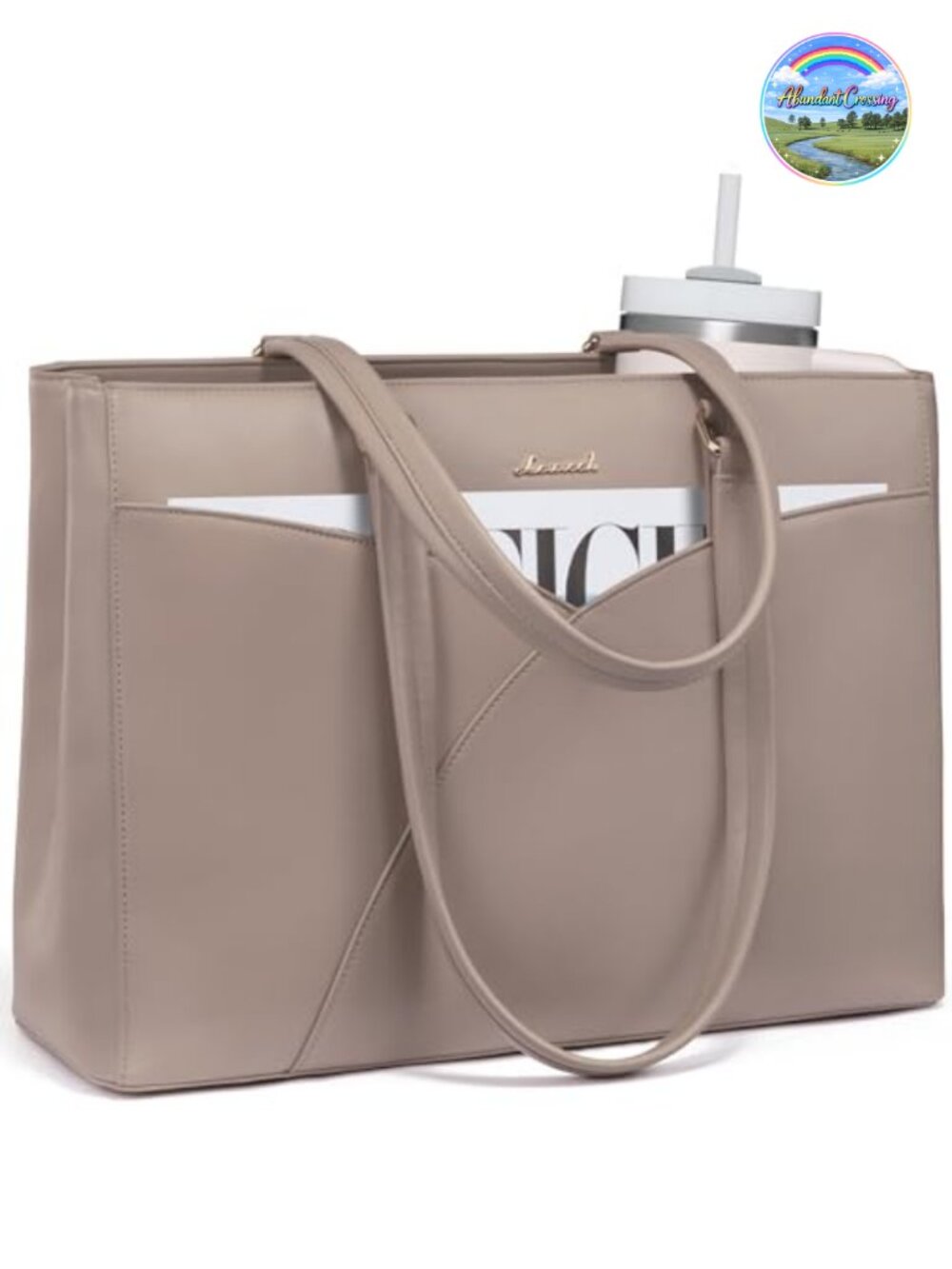 Faux Leather Laptop Tote Bag for Women 15.6 Inch Work Briefcase